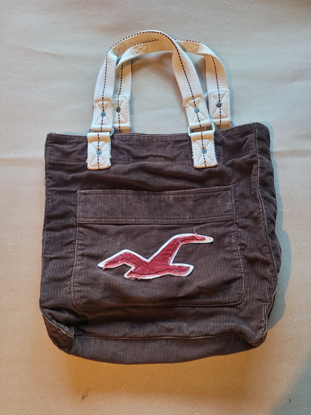 Corduroy Tote Bag with Red Hollister Logo